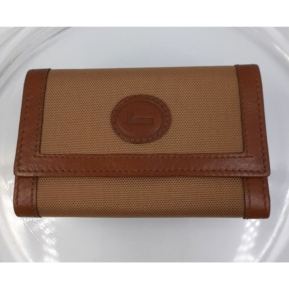 LANCEL Paris Vintage Logo Leather & Canvas Key Holder Case Camel Unisex NEW